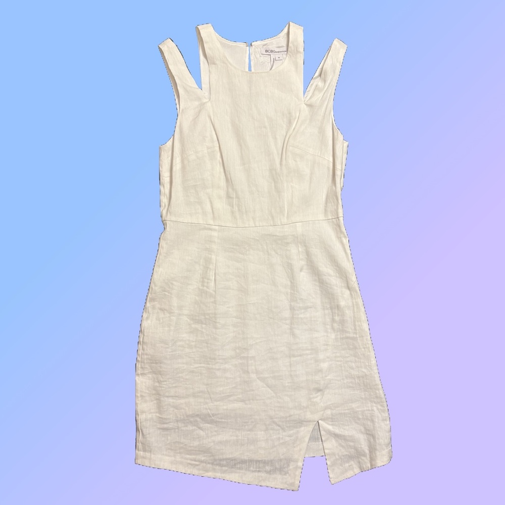 BCBG white linen sheath minidress bridal size 10